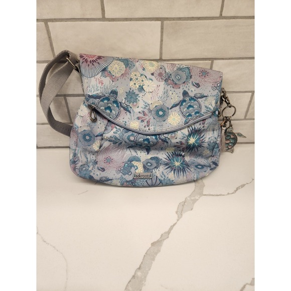 Sak Roots Foldover Crossbody Bag & Sea Turtle Keychain Gray Seascape Ocean Beach - Picture 1 of 11
